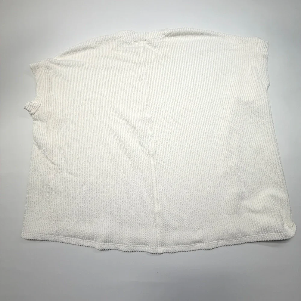 ENTRO Cream Waffle Knit Short Sleeve Sweater‎ Top No Size Tag Relaxed Fit